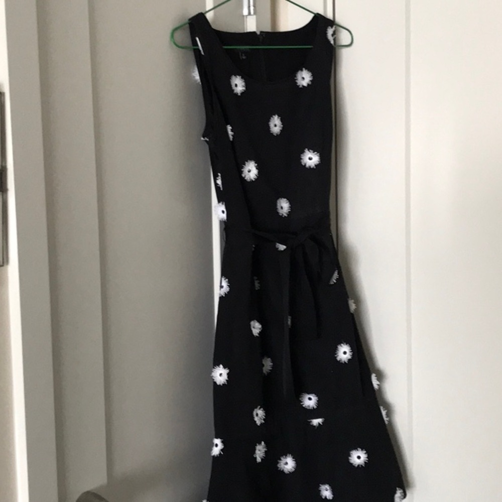 Talbots black cotton dress with white floral embellishments